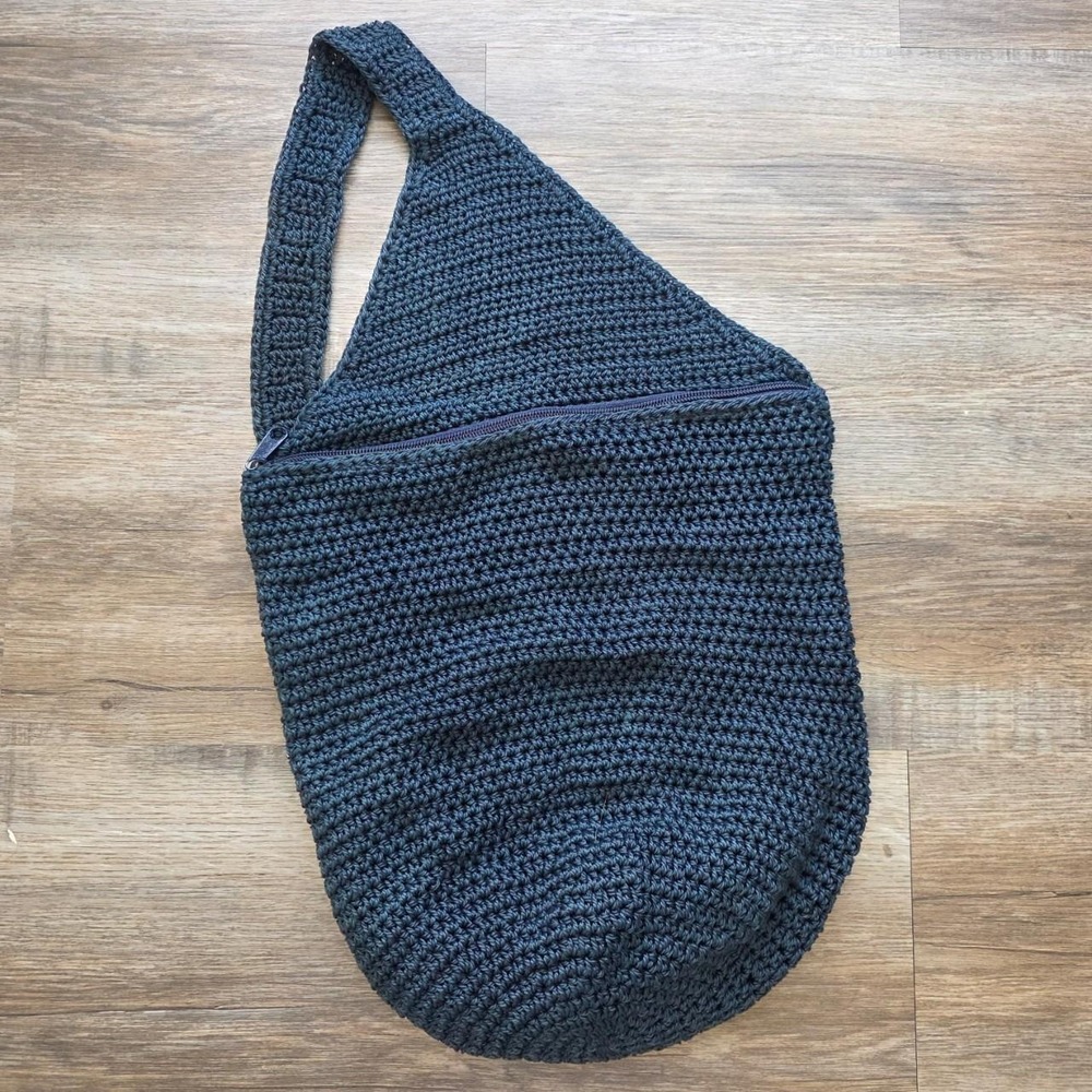 Vintage Old Navy Navy Blue Crochet Sling Bag Y2K Boho Hobo Nylon Utility